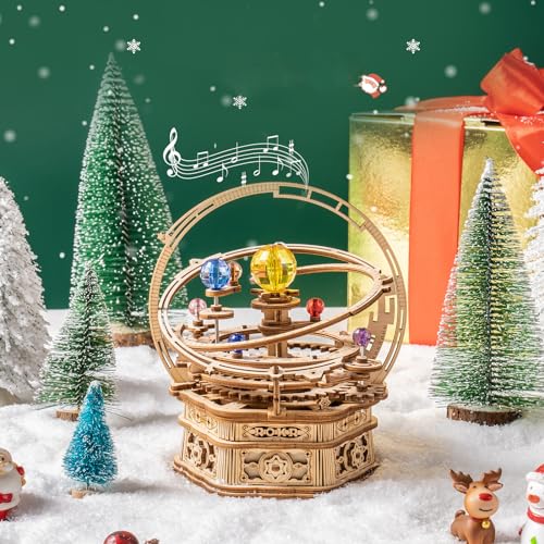 ROKR 3D Puzzles for Adults Orrery Music Box Wooden Model Building Set, DIY Wood Craft Kit Solar System Kit STEM Toys Gifts for Teens Boys/Girls Hobbies for Man/Woman