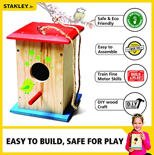 Stanley Jr DIY Bird House Kit for Kids and Adults - Easy Assembly Paint-A-Birdhouse Kit - Wooden Birdhouse Kit - Paint & Brushes Included - WoodArtSupply