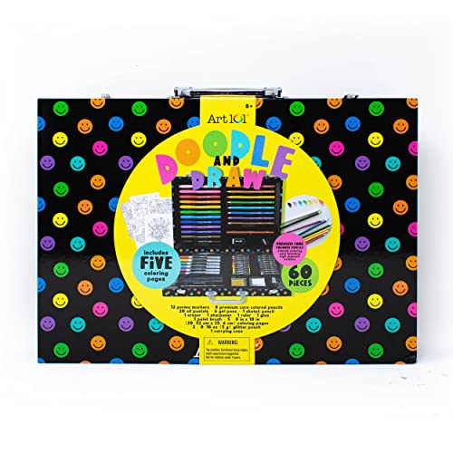 Art 101 Doodle and Draw 60 Piece Art Set in a Colorful Carrying Case, Multi - WoodArtSupply