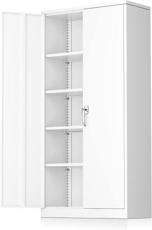 INTERGREAT White Metal Storage Cabinet, 72" Locking Steel Cabinets with 2 Door and 4 Adjustable Shelves, Tall Metal Cabinet for Home Office, Garage, - WoodArtSupply