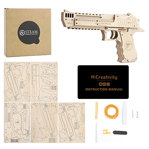 3D Wooden Puzzles, Desert Eagle Wood Gun Rubber Band Pistol Toys Machinery Model Best Gift Puzzle for Adults and Child VJOALIN