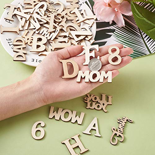 144pcs Unfinished Wood Letter Number Word Wooden Cutout Crafts Family Signs Alphabe Wood Decor for DIY Home Wall Decoration Painting Early EEE ELECRELIVE