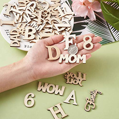 144pcs Unfinished Wood Letter Number Word Wooden Cutout Crafts Family Signs Alphabe Wood Decor for DIY Home Wall Decoration Painting Early - WoodArtSupply