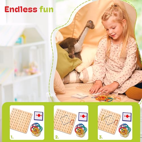 CUBIDI® Wooden Geoboards with Rubber Bands | Montessori Toys for 4+ Year Old Kids | Geo Boards for Classroom | Stem Toys | Educational Toys for 4 CUBIDI