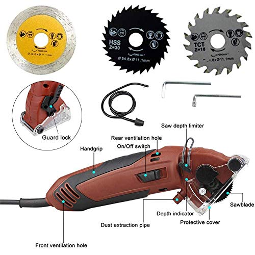 Multifunction Mini Circular Saw Machine Set, 400W High Powered Circular Saw Machine, Professional Compact Circular Saw with 3 Carbide Tipped Blade PureZoneA