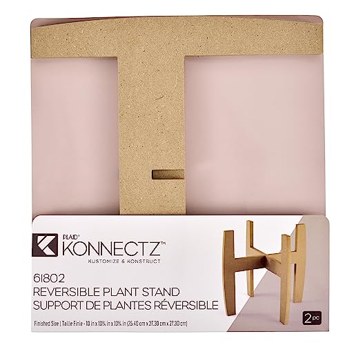 Plaid Plant Stand, Konnectz Unfinished Reversible, Easy to Assemble Wood Surface Perfect for DIY Arts and Crafts Projects, 61802 Plaid