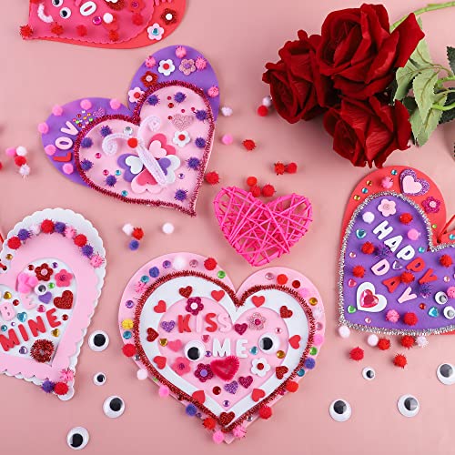 Winlyn 24 Sets Valentine's Day Heart Ornaments Decorations DIY Heart  Ornaments Valentine Craft Kits Assorted Foam Heart Shape Stickers Googly  Eyes for