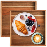 YOUEON Set of 2 Acacia Wood Serving Tray with Handles, 10x10x2 Inch Decorative Serving Trays, Ottoman Tray, Coffee Table Tra2y, Square Wood Tray for Youeon