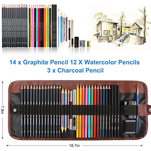 Heshengping, Sketching Pencil Set Drawing Pen Charcoal Sketch Kit Cover Graphite Pencils Charcoal Pencils Watercolor Pencils Paper Erasable Pen Heshengping