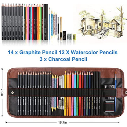 Heshengping, Sketching Pencil Set Drawing Pen Charcoal Sketch Kit Cover Graphite Pencils Charcoal Pencils Watercolor Pencils Paper Erasable Pen - WoodArtSupply