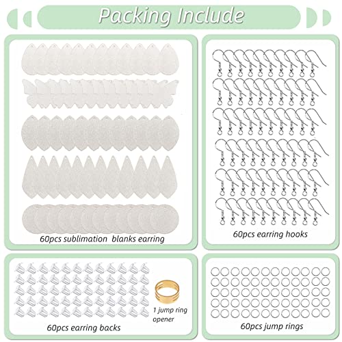 SHUANGART 60 Pcs Sublimation Blank Sparkly Faux Leather Earrings Making Kit, Double Sided Superfine Glitter Leather Earrings with Sublimation Paper - WoodArtSupply