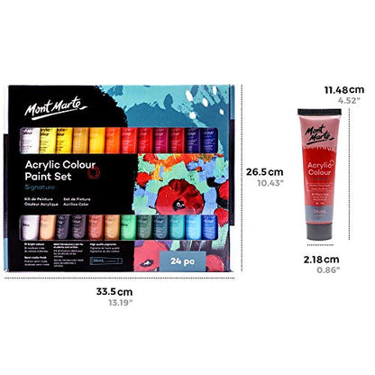 Mont Marte Acrylic Paint Set 24 Colours 36ml, Perfect for Canvas, Wood, Fabric, Leather, Cardboard, Paper, MDF and Crafts