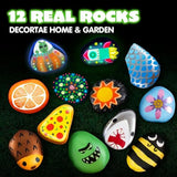 12 Rock Painting Kit, 43 Pcs Arts and Crafts for Kids Ages 4-8+, Art Supplies with 18 Paints (Glow in The Dark & Metallic & Standard), Craft Paint JOYIN