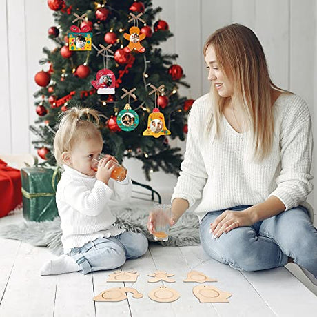 Shitailu 24Pcs Christmas Photo Frame Ornaments, DIY Unfinished Wood Picture Frame Ornaments Craft, Xmas Themed Frame Kits for Kids, Painting Decor Shitailu