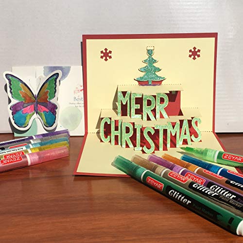 ZEYAR Glitter Paint Pens, Water based, Extra Fine Point, Nylon Tip, 12 Colors, Great for Gift Card, Poster, Album, Christmas Card and more. Non-Toxic ZEYAR