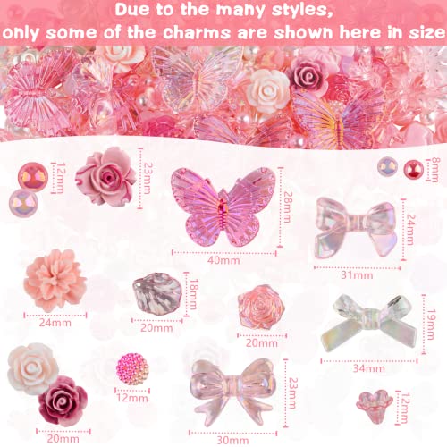 Kikonoke 350 Pieces 3D Resin ABS Colorful Rose Flower Bows Butterfly Charms with Flatback Half Round Pearl Beads for Bracelet Earring Necklace Craft kikonoke