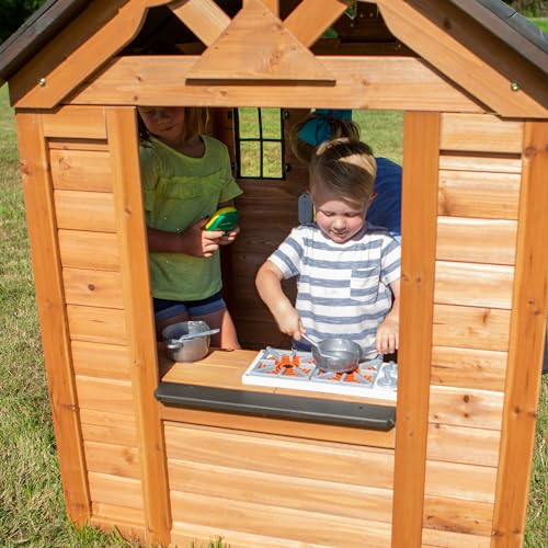 Backyard Discovery Sweetwater All Cedar Wooden Playhouse, Light Brown - WoodArtSupply