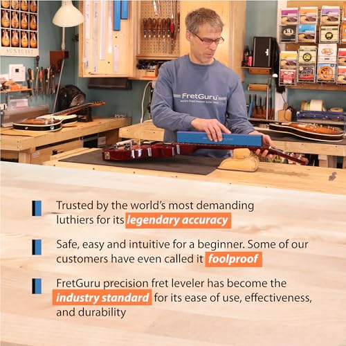 FretGuru Sanding Beam Fret Leveler – (10" ~250mm) Professional guitar luthier leveling file includes 100, 240, 320 Grit Peel and Stick Sandpaper and FretGuru