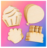Pack of 24 Unfinished Wood Assorted Party Balloon and Cake Cutouts by Factory Direct Craft - Blank Wooden DIY Party Shapes for Scouts, Camps, Factory Direct Craft