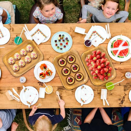 15 Wood Large Rectangle Trays Disposable Wooden Serving Trays Rustic Brown Heavy-Duty Paper Plates for Picnic BBQ Birthday Parties Barbecue Weddings - WoodArtSupply