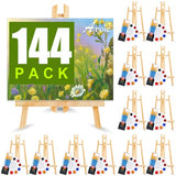144 PCS Professional Painting Set, 12 PCS Wood Easels,12 Packs of 120 Brushes with Nylon Brush Head and 12 PCS Palettes, Painting Supplies kit for AROIC