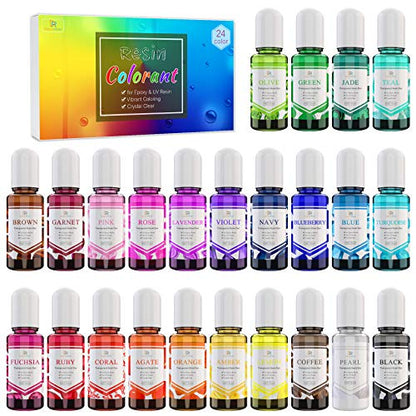 24 Color Epoxy UV Resin Pigment - Crystal Transparent Epoxy Resin Dye for UV Resin Coloring, DIY Resin Art Jewelry Making - Concentrated UV Resin