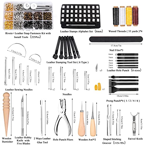 IMZAY 415Pcs Leather Tooling Working Kit, Compact Beginner Leather Tools and Supplies with Leather Stitching Sewing Carving Cutting Crafting Tools IMZAY
