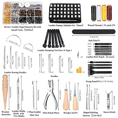 IMZAY 415Pcs Leather Tooling Working Kit, Compact Beginner Leather Tools and Supplies with Leather Stitching Sewing Carving Cutting Crafting Tools - WoodArtSupply