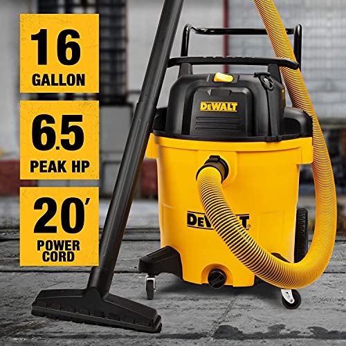 DEWALT 16 Gallon Poly Wet Dry Vacuum, 6.5 Peak HP 12 Amps Heavy Duty Vacuums, Cart Style Wet/Dry/Blower 3 in 1 Multifunction Shop Vacuum, Built-in - WoodArtSupply