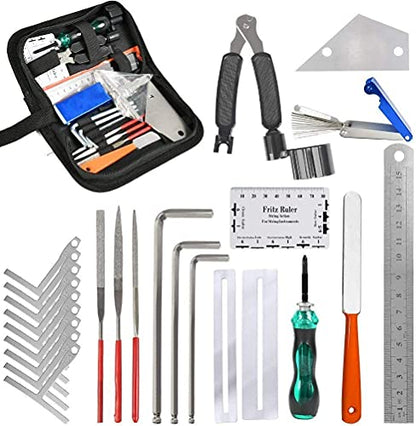 TIMESETL Guitar Repairing Maintenance Tools Kit String Organizer String Action Ruler Gauge Measuring Tool Hex Wrench Set Files Fingerboard Guard - WoodArtSupply