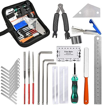 TIMESETL Guitar Repairing Maintenance Tools Kit String Organizer String Action Ruler Gauge Measuring Tool Hex Wrench Set Files Fingerboard Guard