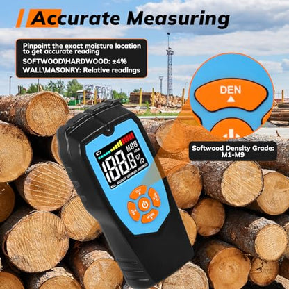 Pinless Moisture Meter for Walls, Non-Destructive Moisture Detector for Wood, Soil, Masonry, Moisture Sensor for Firewood Lumber Concrete Building