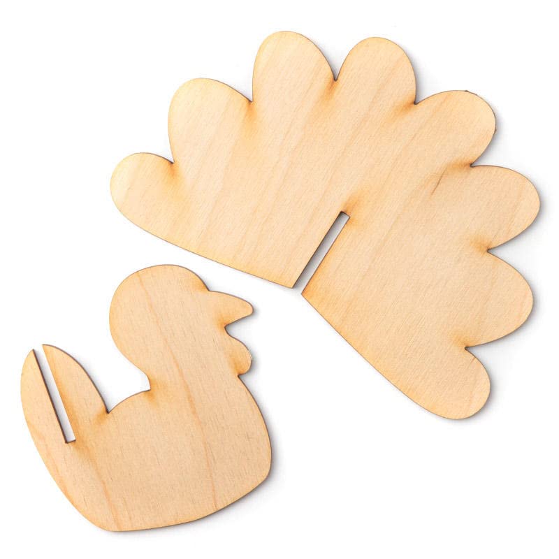 Factory Direct Craft Pack of 6 Unfinished Wooden Standing Turkey Cutouts - Wood Turkeys for Fall Crafts and DIY Thanksgiving Table Favors - Made in Factory Direct Craft