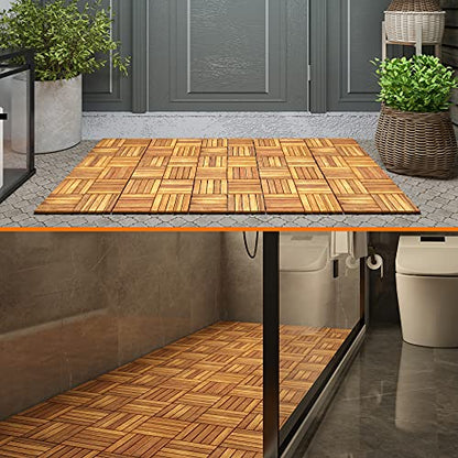 Interbuild Acacia Hardwood Interlocking Patio Deck Tiles, 12" × 12" (Pack of 10), Easy to Install Floor Tile for Both Indoor & Outdoor Use - Golden