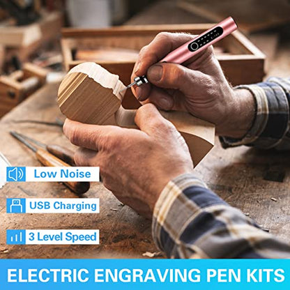 Jutom 2 Pcs USB Rechargeable Engraving Pen with Bits Cordless Engraving Machine Electric Mini Metal Engraving Tools DIY Rotary Engraver for Jewelry - WoodArtSupply