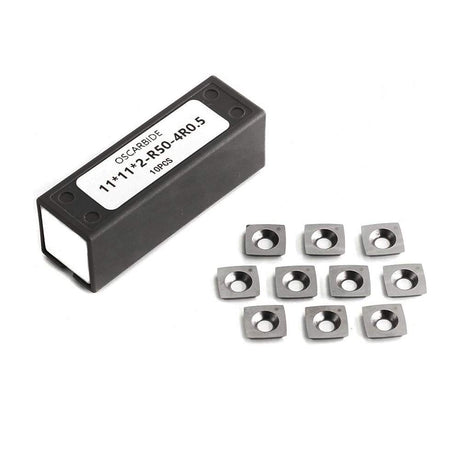 OSCARBIDE 11mm Square Tungsten Carbide Inserts Cutters(11x11x2.0mm-R50-4R0.5) with Corner Radius Replacement Fits Spiral/Helical Planer Cutter Head OSCARBIDE