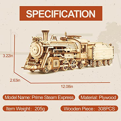 RoWood Model Cars to Build for Adults, 3D Wooden Puzzle for Teens, Scale Mechanical Model Train Building Kits - Prime Steam Express - WoodArtSupply