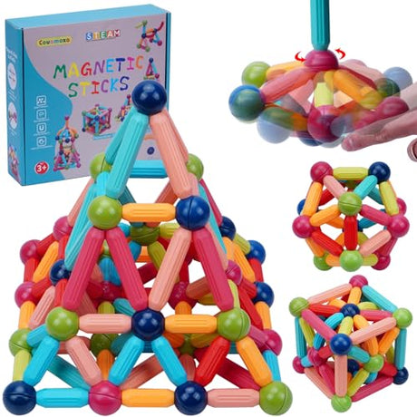 COUOMOXA 74 PCS Magnetic Blocks Sticks Construction Building, Learning Education Stem Preschool Toddler Kids Toys for 3+ Year Old, Montessori Toys COUOMOXA