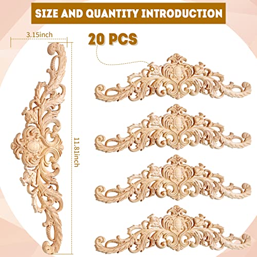 20 Pcs Wood Appliques Decorative Wood Applique for Furniture Wooden Carved Onlay Appliques Wood Appliques and Onlays for Furniture DIY Wood Carving Sanwuta