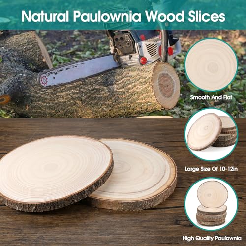 8Pcs Wood Slices 10-12 Inches, Natural Round Wood Slices for Centrepiece, Large Wood Circles Paulownia Tree Circles for Table Centerpieces, Rustic Adrattnay
