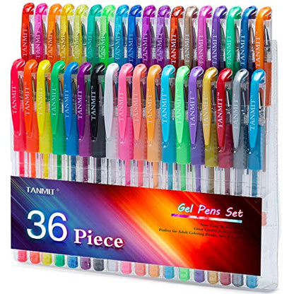 TANMIT Gel Pens, 36 Colors Gel Pens Set for Adult Coloring Books, Colored Gel Pen Fine Point Marker, Great for Kids Adult Doodling Scrapbooking