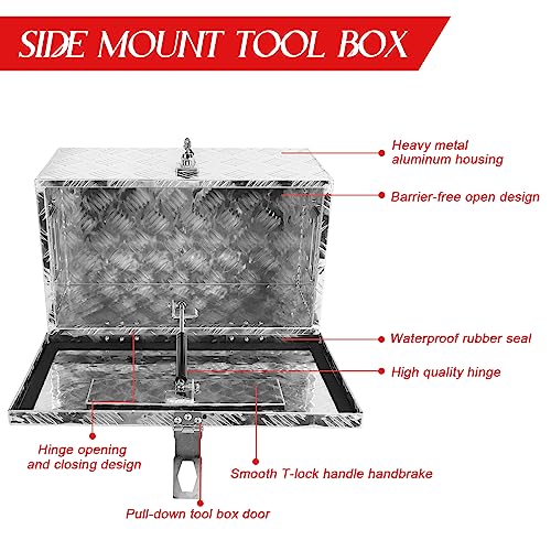 BLACKHORSE-RACING 20 Inch Aluminum Truck Tool Box with Side Handle and Lock Keys Storage Box for Pick Up Trucks, RVs, UTVs and Trailers BLACKHORSE-RACING