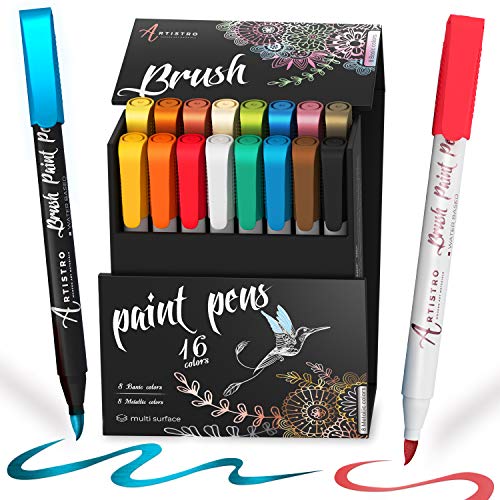 ARTISTRO 12 Acrylic White Paint Markers Medium Tip and 16 Acrylic Paint Pens Brush Tip, Bundle for Artists, Amateur Hobbyists and Painting Lovers… ARTISTRO