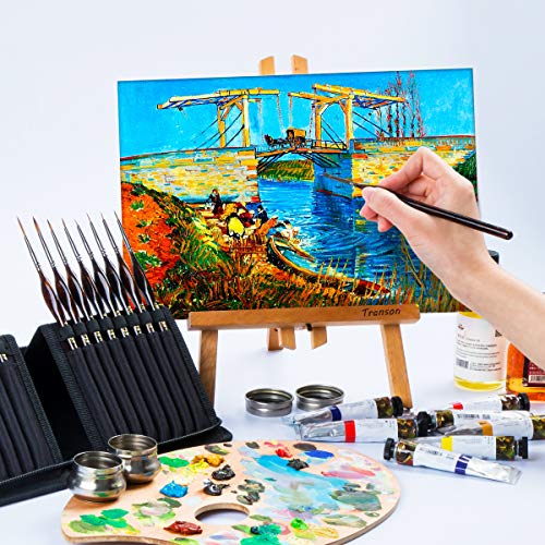 Transon Artist Detail Paint Brushes with Case 15pces for Model Miniature Painting, Nylon, Dark Brown TRANSON