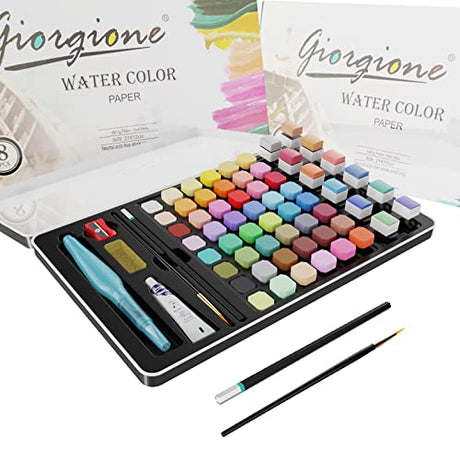 Watercolor Paint Set, Watercolor Paints, 60 Colors, Painting Set with Water Brush Pens and Drawing Pencil, Great for Kids and Adults, Art Supplies GETHPEN
