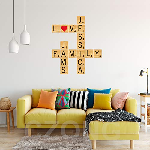 30 Pieces 5 Inch Scrabble Style Tile Stencil Letters with 50 Pieces Unfinished Square Wood 5 Inch for Home Decor & DIY Projects, Family Names CZONG