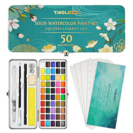 TAVOLOZZA Watercolor Paint Set, 50 Vivid Colors Including Metallic and Fluorescent Colors in Gift Box,Perfect Watercolor Set for Artists, Painting Tavolozza Fine Arts