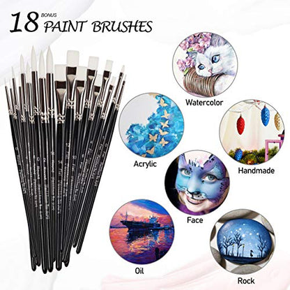 Falling in Art Flat and Round Tips White Sable Paint Brush Set - 18PCS Artist Face Paint Brushes, Short Handled Nylon Brushes Set for Watercolor, - WoodArtSupply