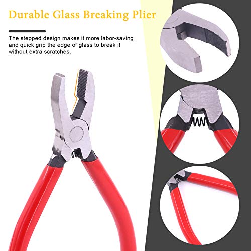 Rustark 3Pcs Premium Glass Running Breaking Pliers and Class Cutter Kit, Heavy Duty Glass Cutting Tool with Rubber Tip, Work Great for Stained Glass, Rustark