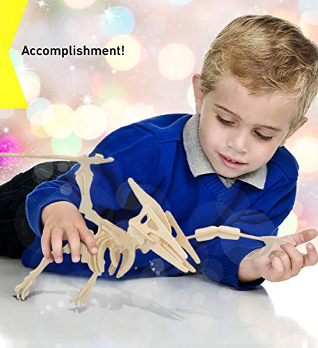 Puzzled Pteranodon 3D Woodcraft Jigsaw Construction Puzzle Kit - Wooden Flying Dinosaur Skeleton Model 23 Pieces Precut Woods - Awesome Brain Teasing Puzzled